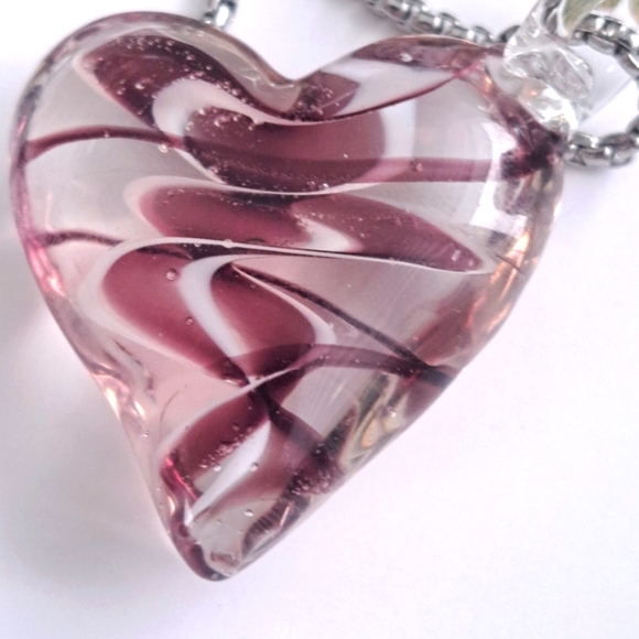 Silver tone necklace with murano glass pendant heart - Picture 3 of 5